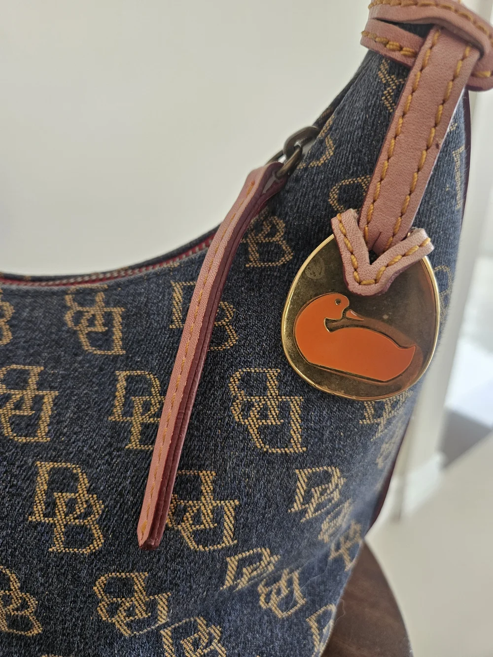Dooney & Bourke Pink-Trim Denim Logo Shoulder Bag - Picture 2 of 8